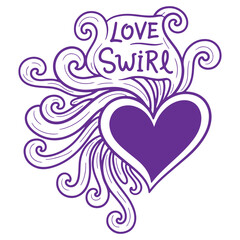 Purple Heart with Swirling Design Love Swirl Text Illustration Vector Artwork
