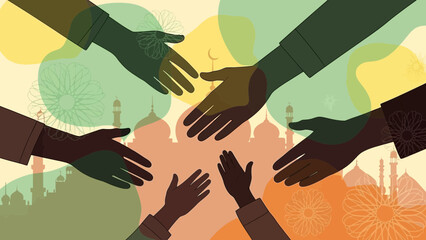 A vibrant illustration of diverse hands reaching out, symbolizing unity, community building, and cultural harmony in a world striving for connection and shared understanding