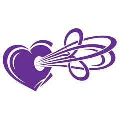 Purple Heart with Swirls Vector Illustration Isolated on Transparent Background