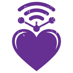 Purple Heart with Wireless Signal Icon Isolated on Transparent Background
