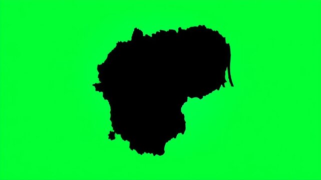 Dynamic animated map of Lithuania against vibrant green screen for travel videos, geography lessons, and Baltic region documentaries
