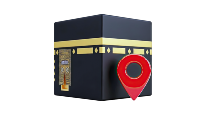 Kaaba with a location pin icon