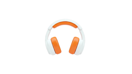 Orange and White Headphones Isolated on White Background