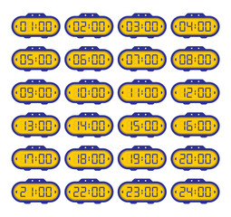 24-step electronic desk clock. Electronic desk clock concept. Digital desk clock for business and education