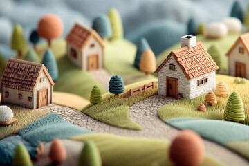 Miniature Village Model Representing Sustainable Community
