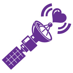 Purple Satellite Communication Icon with Heart and Signal Waves Technology Concept