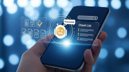 Businessman using smartphone for procurement checklist with AI assistance