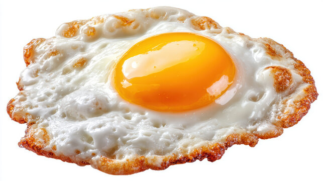 fried egg over easy with runny yolk on white background