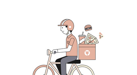 Pink bicycle with black seat and white background, minimalist illustration with simple lines and pastel colors, flat design style
