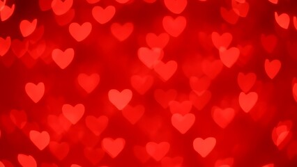 Radiant red heart bokeh lights creating a romantic and warm background texture