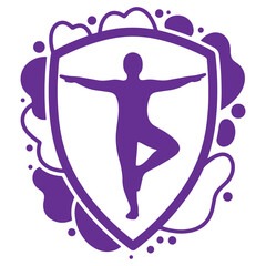 Purple Yoga Pose Shield Illustration Wellness Health Concept Design Element