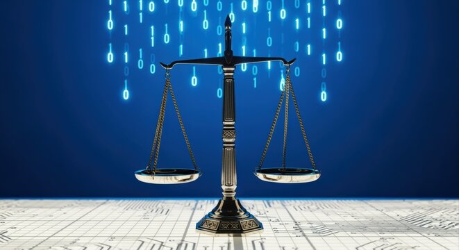 Digital Justice Scales Balancing Binary Code: Concept for Cybersecurity Law and Legal Technology Solutions - Powered by Adobe