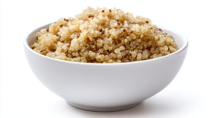 bowl of cooked quinoa superfood healthy side dish isolated on white
