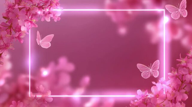 Delicate pink cherry blossoms frame the screen while butterflies gracefully flit around in a peaceful natural setting