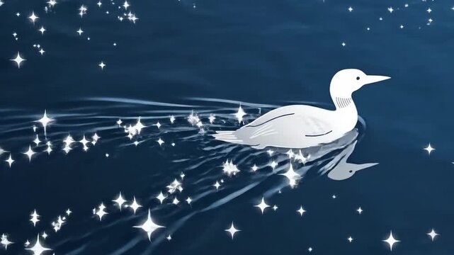 Majestic Loon Animated Sequence Floating Serenely On Calm Water Under A Starry Sky