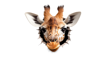 Giraffe Head Peeking Through Wall on Transparent Background