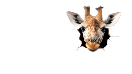 Giraffe Head Through Wall with Transparent Background