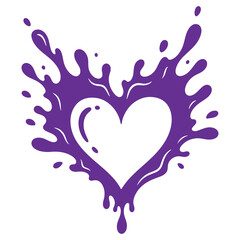 Vibrant Purple Heart Shaped Splatters Isolated on Transparent Background for Design and Art Projects
