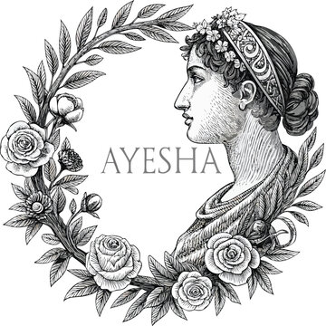 floral frame with flowers write name ayesha