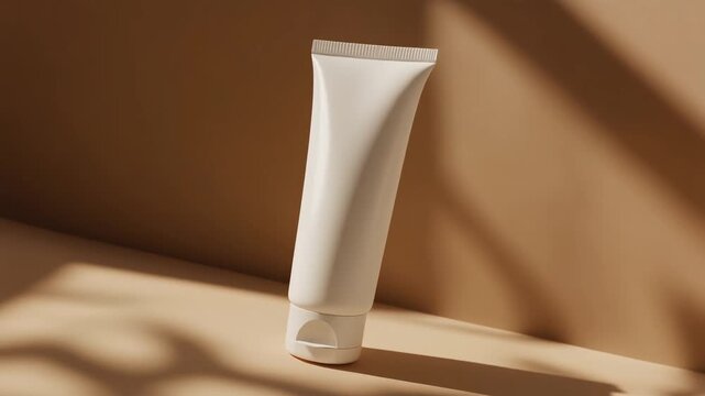 White Cosmetic Tube on Beige Surface