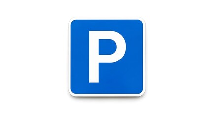Blue parking sign with white P symbol on clean white background