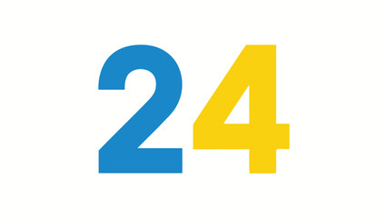 Bold Blue and Yellow Number 24 on White Background