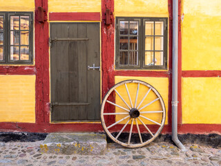 Andresens K&oslash;bmandsg&aring;rd merchant&rsquo;s yard with timber-framed yellow buildings, Kerteminde, Funen, Southern Denmark