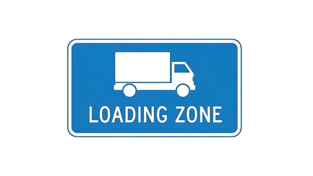 Blue loading zone sign with white truck graphic