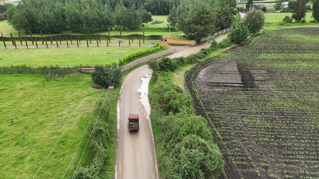4K aerial drone footage of deteriorated rural roads in Tabio, Cundinamarca, Colombia