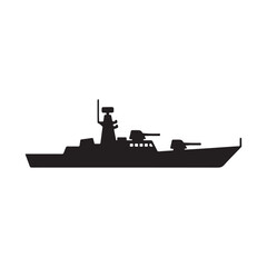 Silhouette of a modern naval warship isolated on a transparent background © Md Shariful islam