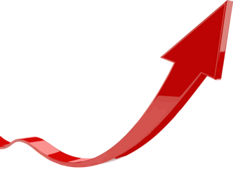 3d red arrow pointing up isolated on transparent background