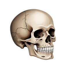 Fototapeta premium Human Skull Illustration with Cracks Isolated on White Background