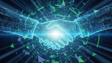 Business trust and cooperation concept with abstract digital handshake
