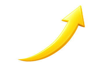Yellow 3d arrow curving upwards, symbolizing growth, progress, increasing success, positive direction, and development