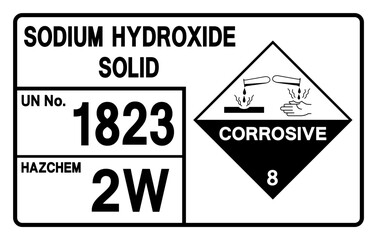Sodium Hydroxide Solid UN 1823 Symbol Sign, Vector Illustration, Isolate On White Background, Label.EPS10
