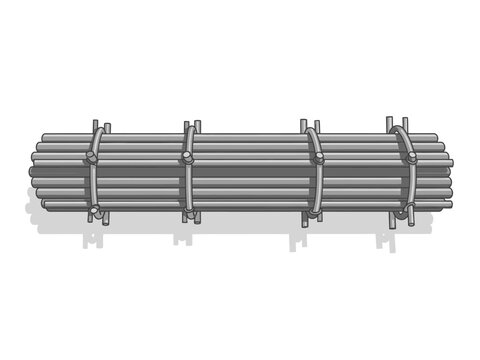 Detailed illustration of a bundled metal pipe structure, perfect for construction design and projects
