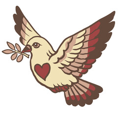 Fototapeta premium Vibrant dove flying with olive branch and heart symbol
