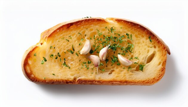 aromatic garlic bread slice isolated on white background a culinary delight with a crispy crust infused with savory garlic and herbs perfect as an appetizer
