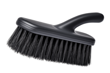 A black cleaning brush with stiff bristles, ideal for removing dirt and debris from various surfaces efficiently.