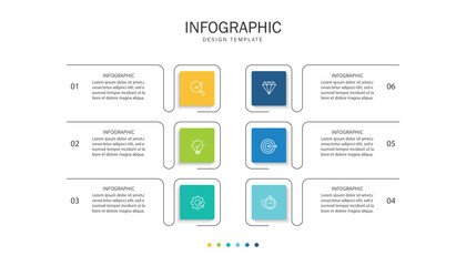 Vector infographic label template with icons. 6 options or steps. Infographics for business concept. 