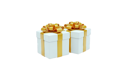Gift Boxes with Gold Bows and Ribbons on White Background