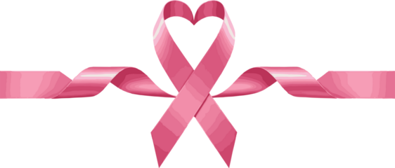 Pink ribbon with heart symbol for breast cancer awareness isolated on transparent background