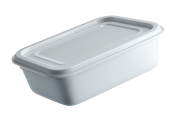 A clean, white food container ideal for storage, meal prep, or takeout, featuring a secured lid for freshness and convenience.