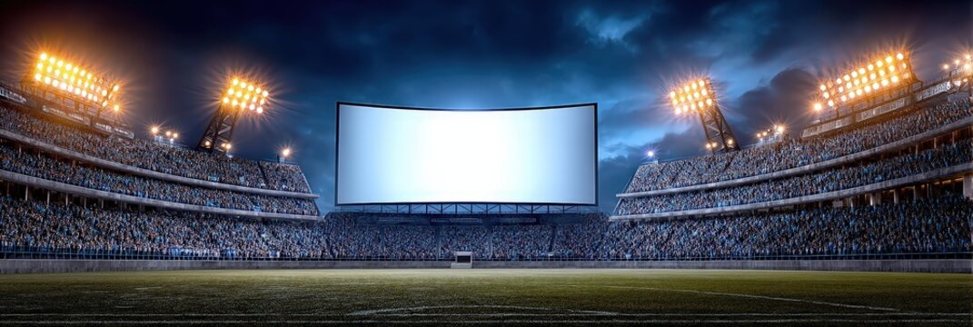 Cinematic Blank Screen in a Night Stadium with Bright Floodlights