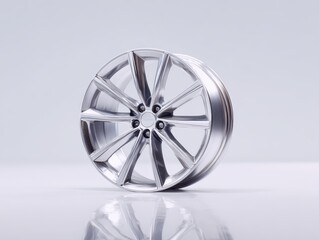 Sleek alloy wheel in minimalist studio shot, showcasing modern design and reflective surface, ideal for automotive enthusiasts and industry professionals seeking high-quality imagery