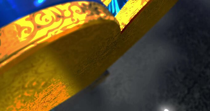Heart love 3d symbol spectacular. Abstract glowing golden metal icon animation.