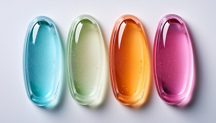 colorful gel swatches on white background beauty and skincare