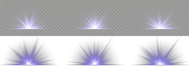 Vector illustration. Glow bright light star, yellow sun rays, bokeh. PNG Sunbeam and Sunshine Glow with Lens Effect. Luxurious design style. Bright light explosion of sun rays on a dark background.