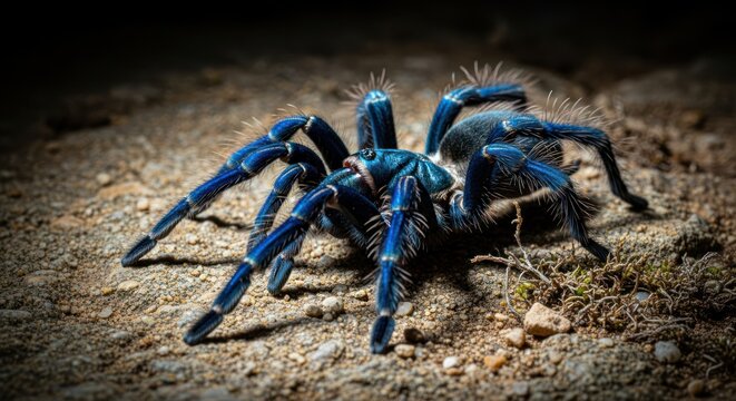 Blue Tarantula on Ground.