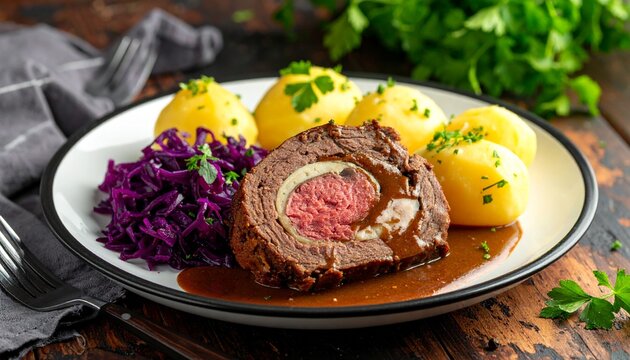 Rinderroulade mit Rotkohl & Salzkartoffeln
